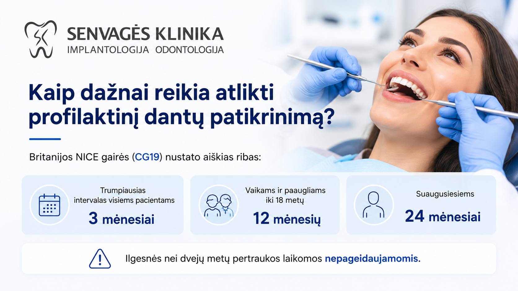 Profilaktinis dantų patikrinimas: kaip dažnai ir kas tikrinama